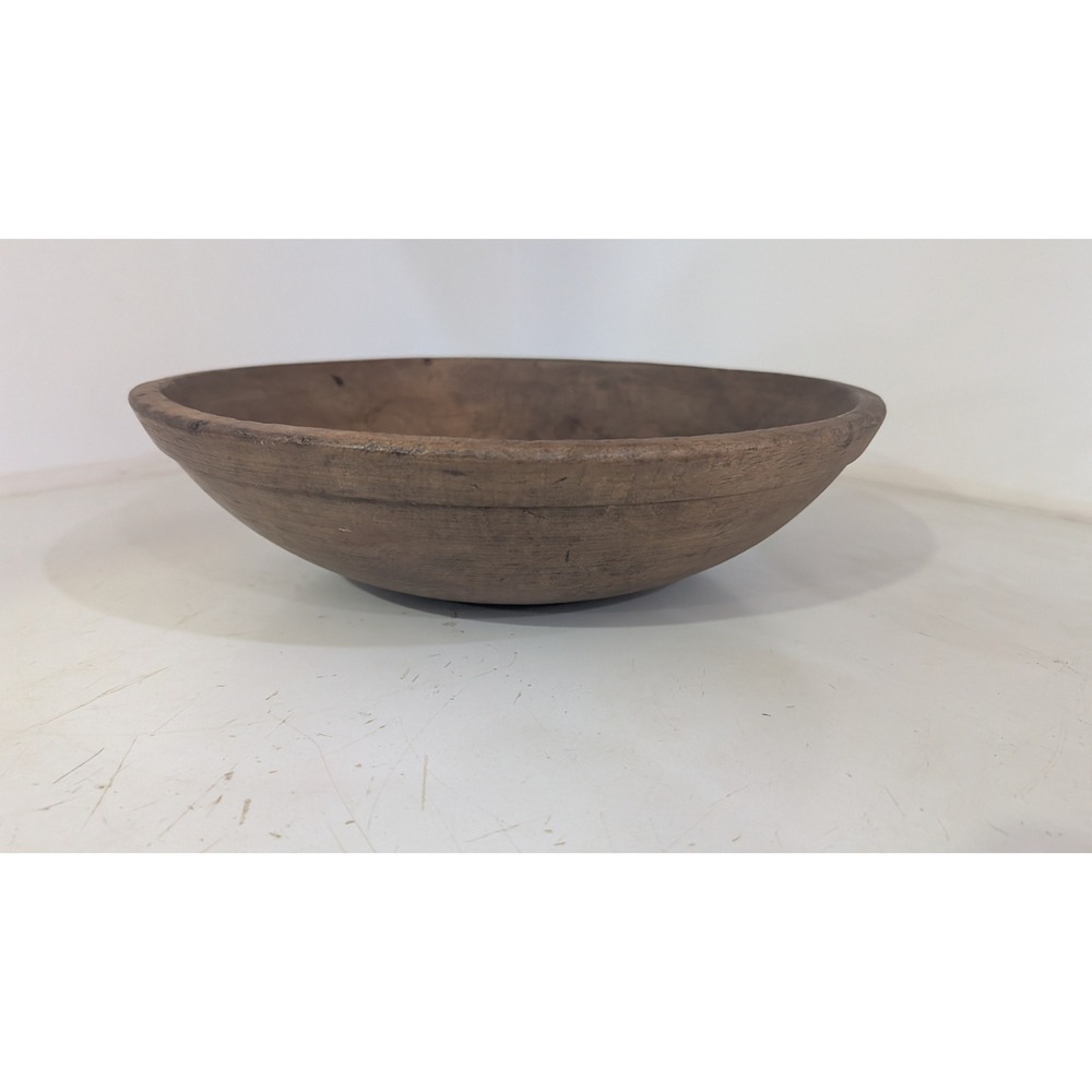 Antique Hand Carved Wooden Dough Bowl Large Round Primitive Trencher 12.25in